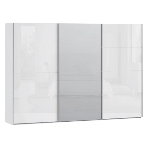 Szafa ubraniowa 300 cm Biały / Biały połysk